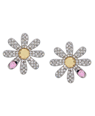 Betsey Johnson Faux Stone Daisy Post Earrings In Crystal,two-tone