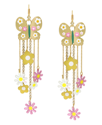 Betsey Johnson Faux Stone Butterfly Chandelier Earrings In Pastel Multi,gold