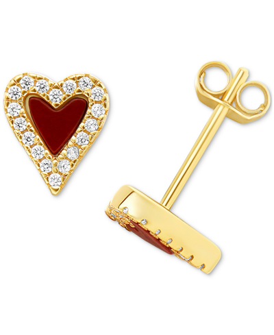 Giani Bernini Stone & Cubic Zirconia Halo Heart Stud Earrings In 18k Gold-plated Sterling Silver, Created For Macy In Red