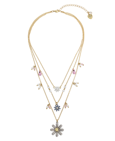 Betsey Johnson Faux Stone Daisy Layered Necklace In Multi,gold