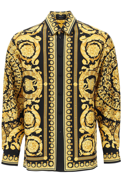 Versace Barocco 印花长袖真丝衬衫 In Gold
