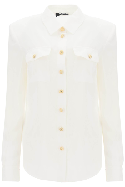 Balmain Silk Shirt With Padded Shoulders In White