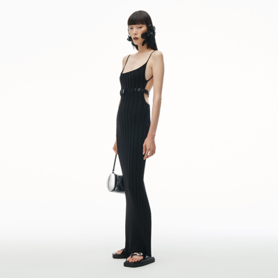 Alexander Wang Ribbed Tank Dress With Leather Belt In Black
