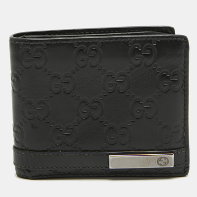 Pre-owned Gucci Ssima Leather Interlocking G Bifold Wallet In Black