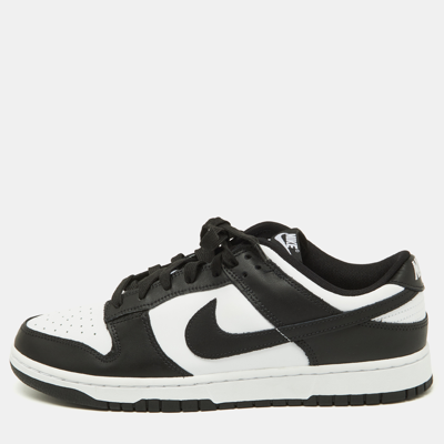 Pre-owned Nike Black/white Leather Dunk Low Top Trainers Size 46