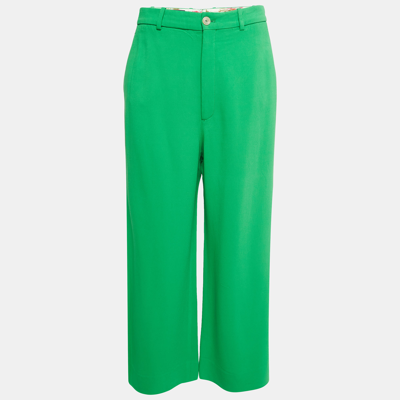 Pre-owned Gucci Green Stretch Crepe Buttoned Culotte Trousers M