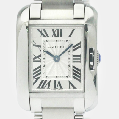 Pre-owned Cartier Silver Stainless Steel Tank Anglaise W5310022 Quartz Women's Wristwatch 22 Mm