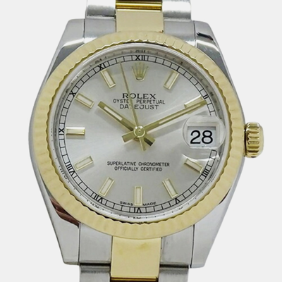 Pre-owned Rolex Silver 18k Yellow Gold Stainless Steel Datejust 178273 Automatic Women's Wristwatch 31 Mm
