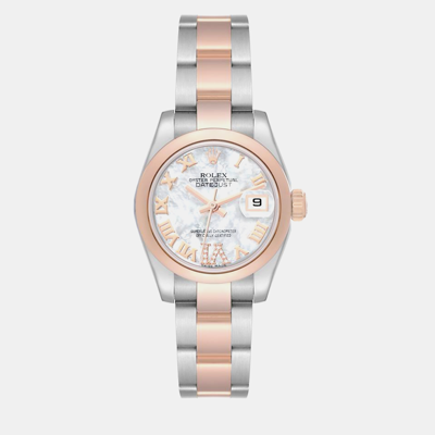 Pre-owned Rolex Datejust Steel Rose Gold Mother Of Pearl Diamond Dial Ladies Watch 179161 26 Mm In Silver