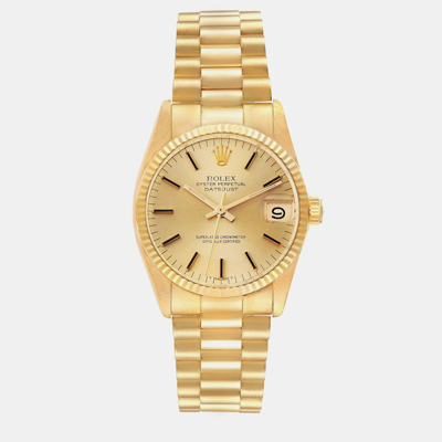 Pre-owned Rolex President Datejust Midsize Yellow Gold Vintage Ladies Watch 6827 31 Mm