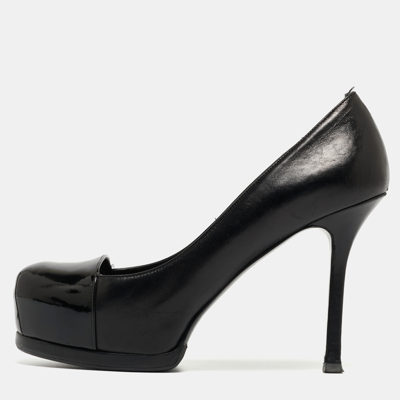 Pre-owned Saint Laurent Black Leather And Patent Tribtoo Pumps Size 36