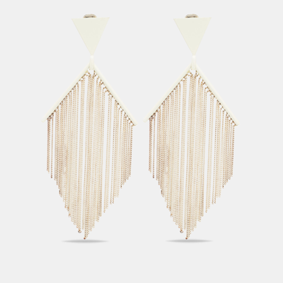 Pre-owned Missoni Fringe White Coated Silver Tone Clip-on Long Earrings