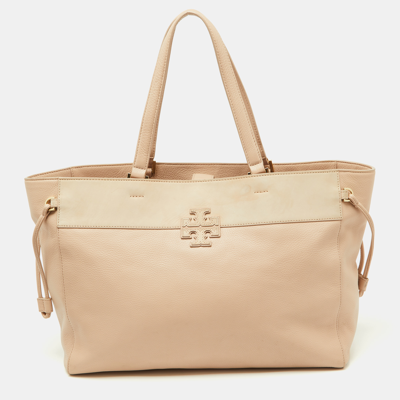 Pre-owned Tory Burch Light Pink/beige Leather Drawstring Tote