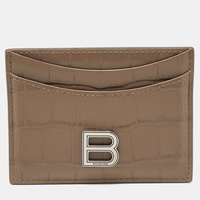 Pre-owned Balenciaga Beige Croc Embossed Leather Card Holder