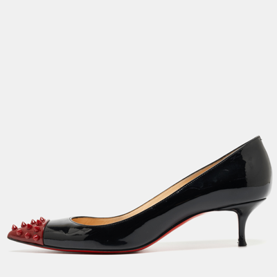 Pre-owned Christian Louboutin Black/burgundy Patent Leather Geo Spike Pumps Size 41