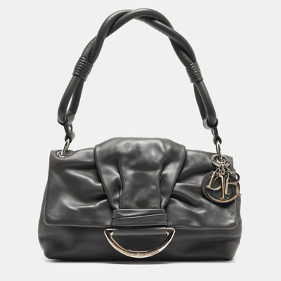 Pre-owned Dior Dark Grey Leather Small Demi Lune Flap Bag