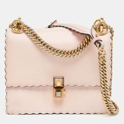 Pre-owned Fendi Pink Leather Mini Scalloped Kan I Shoulder Bag