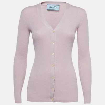 Pre-owned Prada Pink Rib Lurex Knit Buttoned Cardigan S