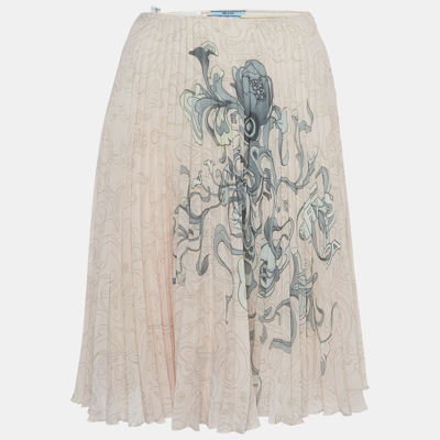 Pre-owned Prada Pink Printed Pleated Crepe Knee-length Skirt S