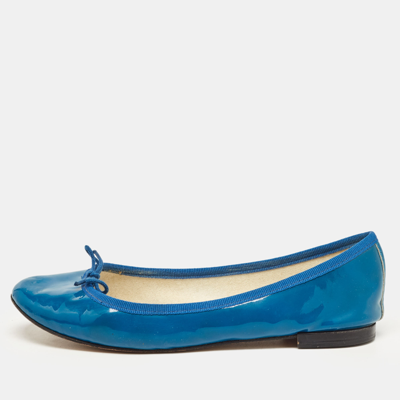 Pre-owned Repetto Blue Patent Leather Bow Ballet Flats Size 38