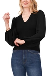 1.state Smock Bodice Chiffon Top In Rich Black