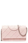 Tory Burch Fleming Soft Leather Wallet On A Chain In Pale Pink