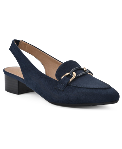 White Mountain Boreal Low Heel Slingbacks In Navy Fabric