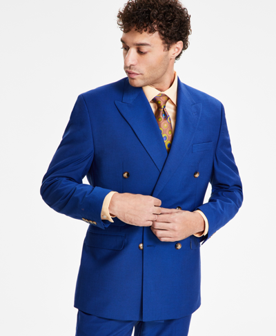Tayion Collection Men's Classic-fit Solid Double-breasted Suit Jacket In Bright Blue Solid