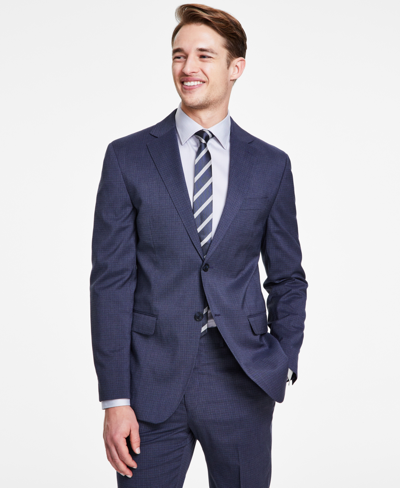 Dkny Men's Modern-fit Blue Mini Check Suit Separate Jacket