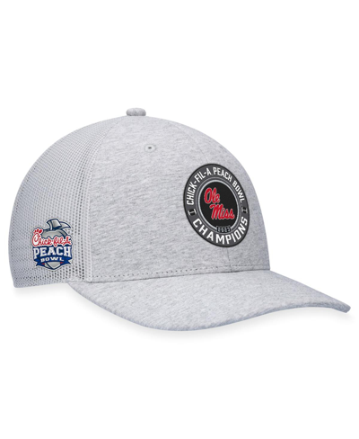 TOP OF THE WORLD MEN'S TOP OF THE WORLD HEATHER GRAY OLE MISS REBELS 2023 PEACH BOWL CHAMPIONS TRUCKER ADJUSTABLE HAT