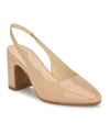 Nine West Women's Sinead 9x9 Block Heel Slingback Dress Pumps In Medium Natural - Faux Patent Leather