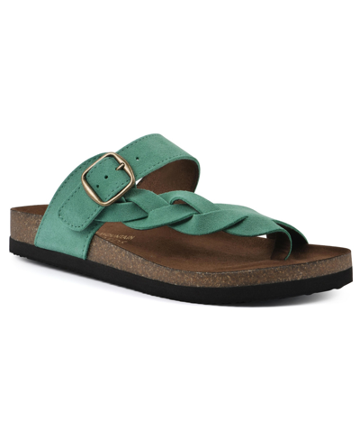 White Mountain Crawford Flat Sandals In Classic Green Leather