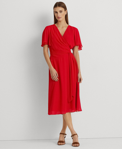Lauren Ralph Lauren Women's Belted Georgette Dress In Martin Red