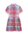 Polo Ralph Lauren Checked Cotton Shirt Dress In Red,pink Multi