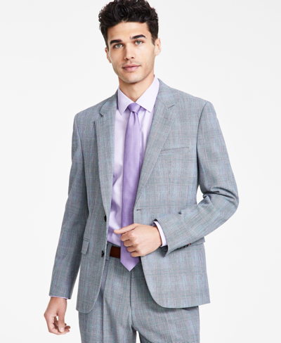Hugo Men's Slim Fit Gray Plaid Superflex Suit Jacket In Medium Grey