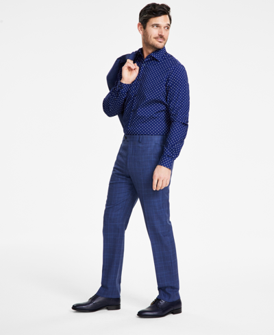 Michael Kors Men's Classic-fit Stretch Wool-blend Suit Pants In Mid Blue Plaid