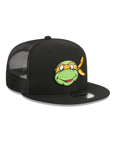 New Era Men's  Black Teenage Mutant Ninja Turtles Happy Michelangelo Trucker 9fifty Snapback Hat