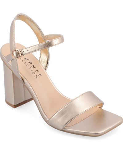 Journee Collection Women's Tivona Square Toe Sandals In Gold Faux Leather- Polyurethane