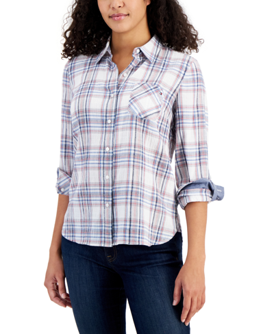 Tommy Hilfiger Women's Plaid Button-down Long-sleeve Shirt In Blue Multi