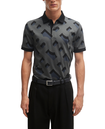 Hugo Boss Boss By  Men's Monogram-jacquard Polo Shirt In Black