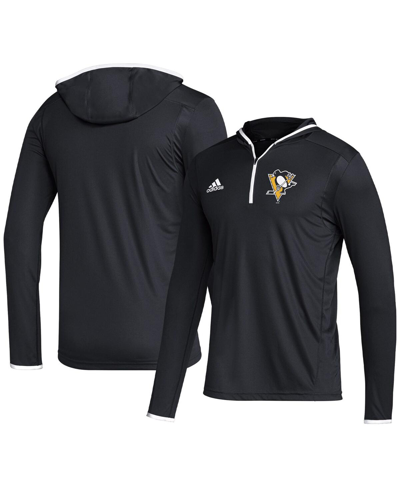 Adidas Originals Adidas Black Pittsburgh Penguins Team Long Sleeve Quarter-zip Hoodie T-shirt