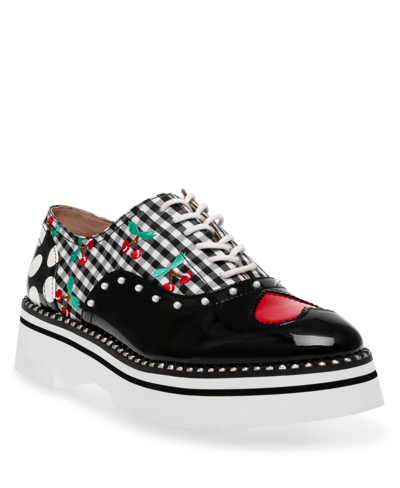 Betsey Johnson Women's Abbott Mixed-print Oxford Sneakers In Black,white Multi - Fabric