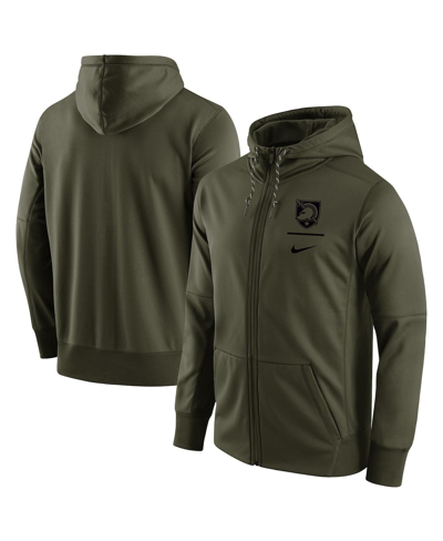 Nike Men's  Olive Army Black Knights Tonal Logo Stack Performance Full-zip Hoodie