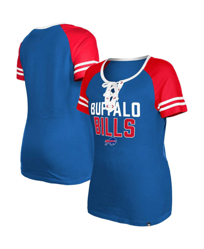 New Era Women's  Royal Denver Broncos Throwback Raglan Lace-up T-shirt