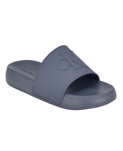 Calvin Klein Men's Wiston Pool Slip-on Flat Slides In Gray