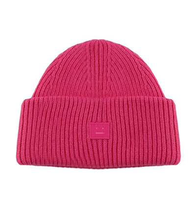 Acne Studios Logo Detailed Ribbed Beanie In Pink