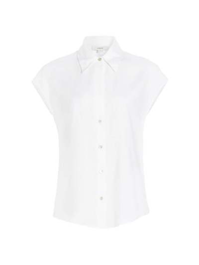 Vince Women's Linen Cap-sleeve Blouse In Optic White