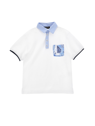 Monnalisa Babies'   Piqué Polo Shirt With Striped Details In White