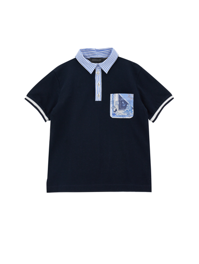 Monnalisa Kids' Piqué-wave Polo Shirt In Navy Blue