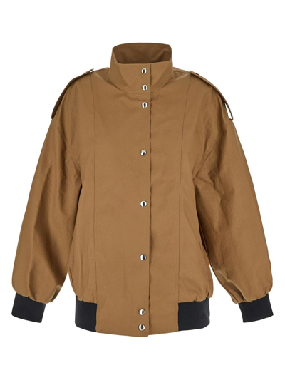 Khaite Farris Oversized Paneled Cotton-blend Bomber Jacket In Beige